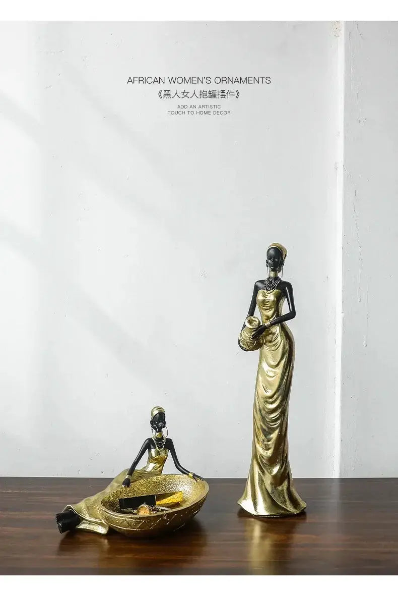 African Woman Figurine Holding Vase Decorative Statue by House Of Avana