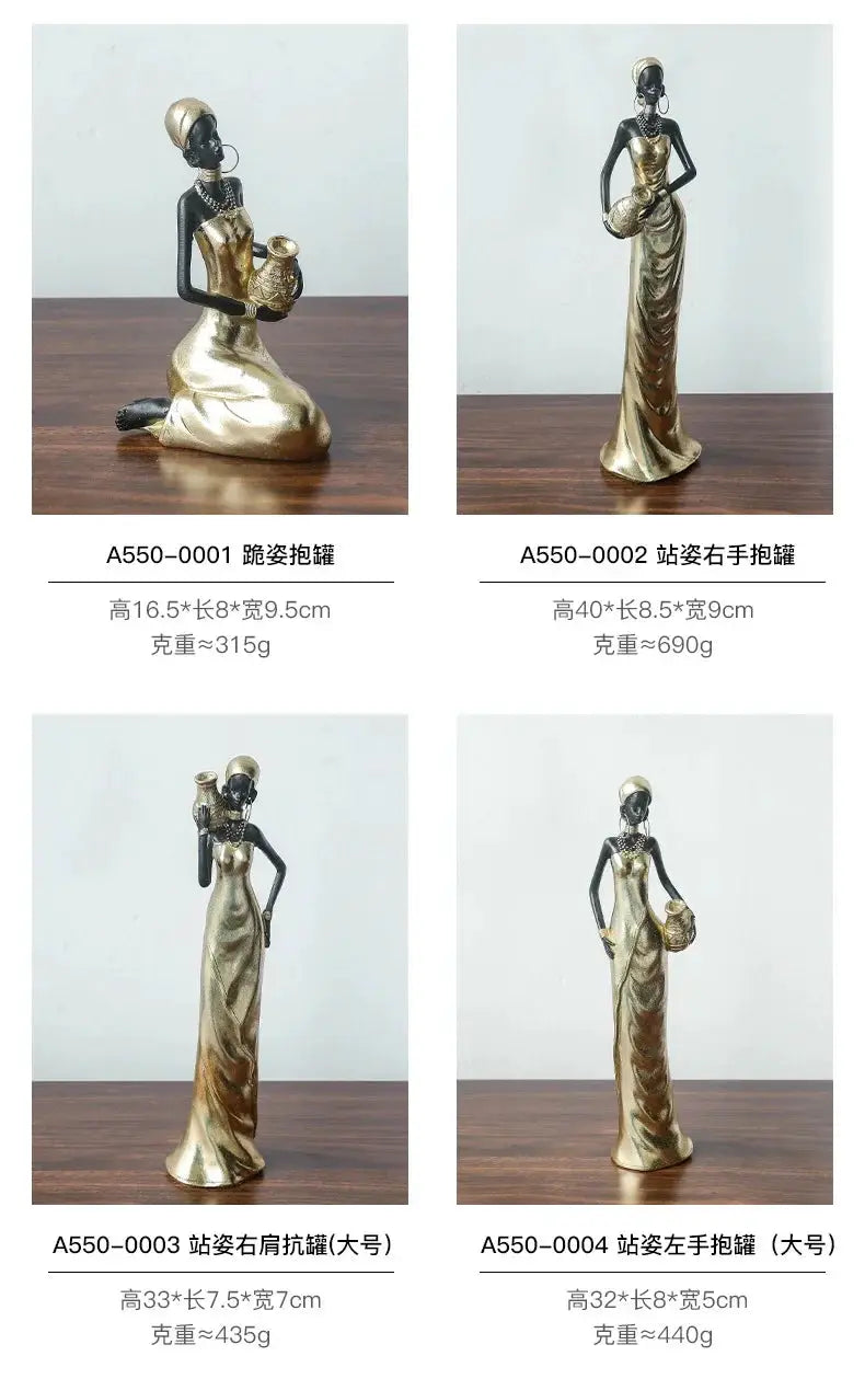 African Woman Figurine Holding Vase Decorative Statue by House Of Avana