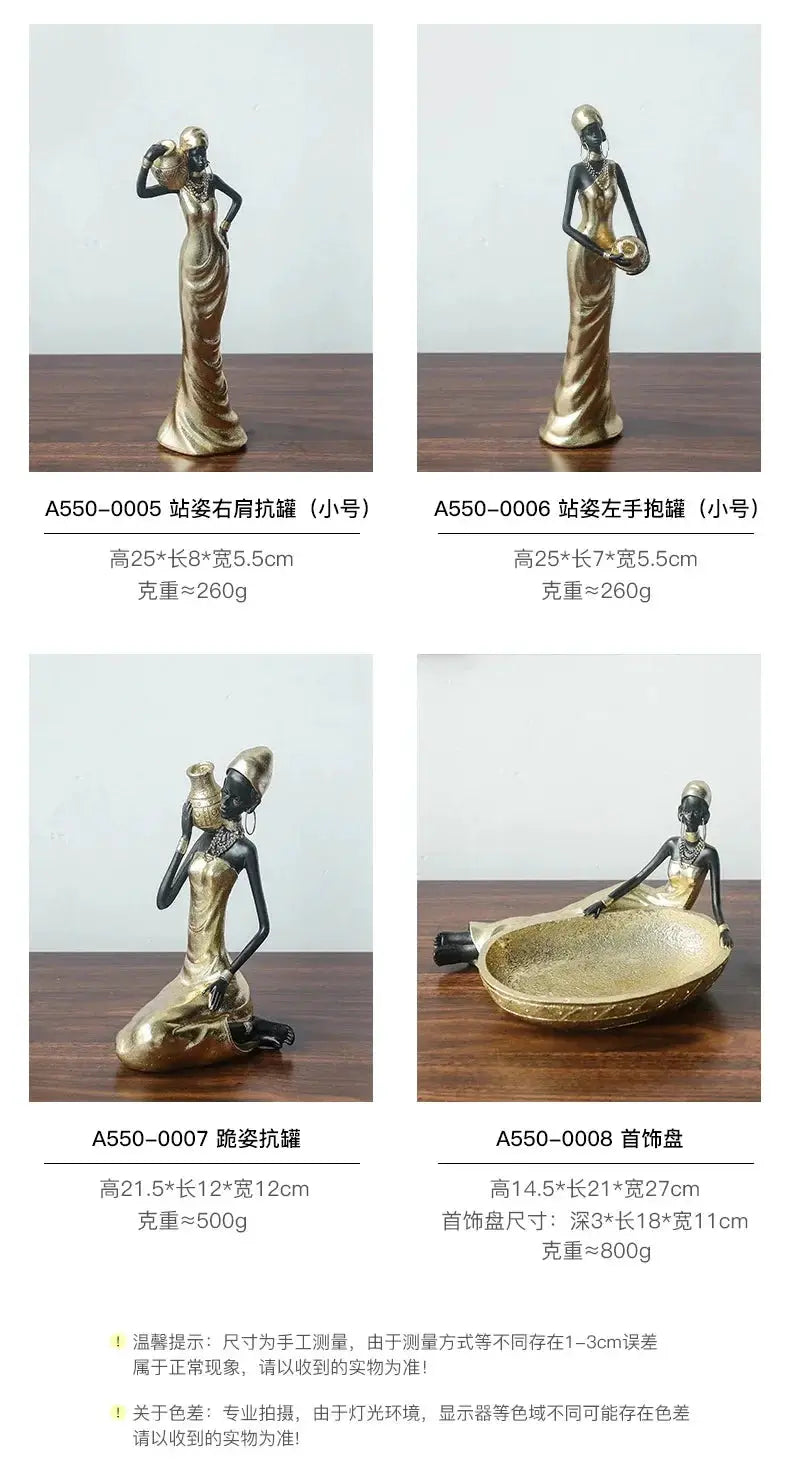 African Woman Figurine Holding Vase Decorative Statue by House Of Avana