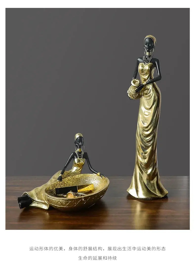 African Woman Figurine Holding Vase Decorative Statue by House Of Avana
