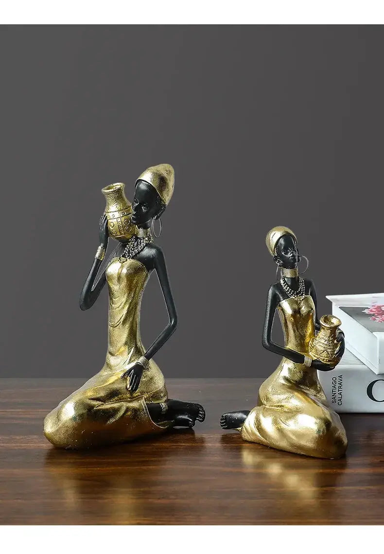African Woman Figurine Holding Vase Decorative Statue by House Of Avana
