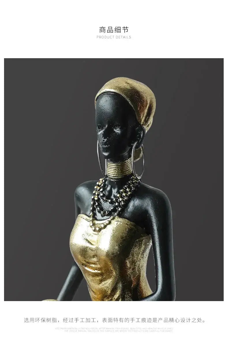 African Woman Figurine Holding Vase Decorative Statue by House Of Avana