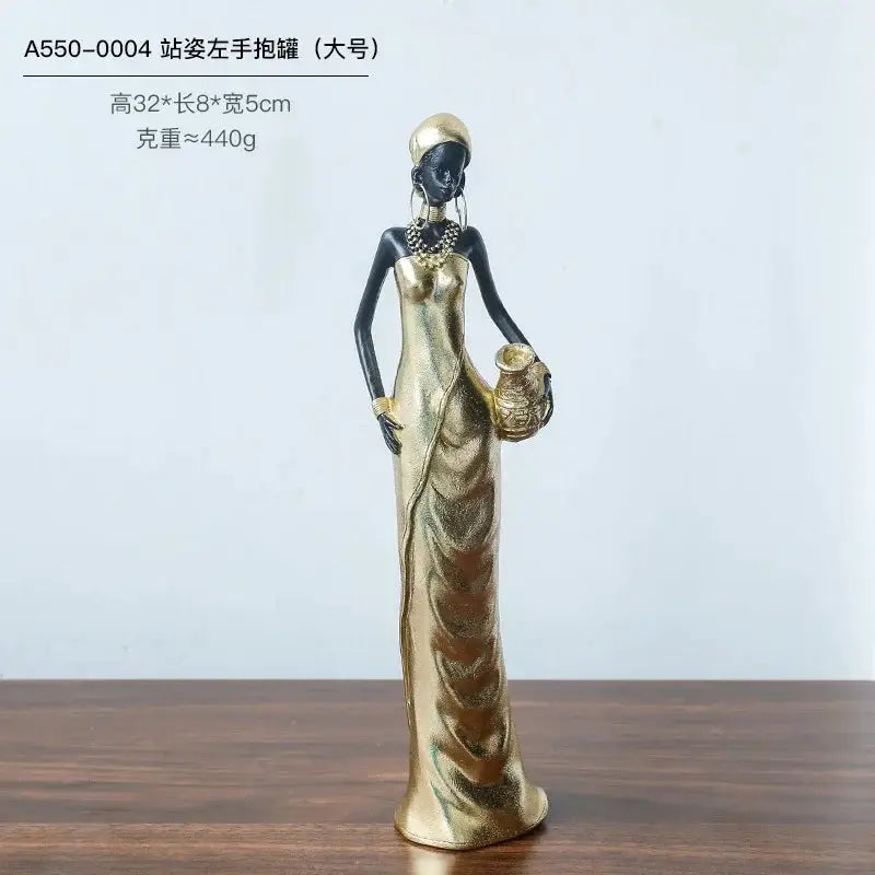 African Woman Figurine Holding Vase Decorative Statue by House Of Avana