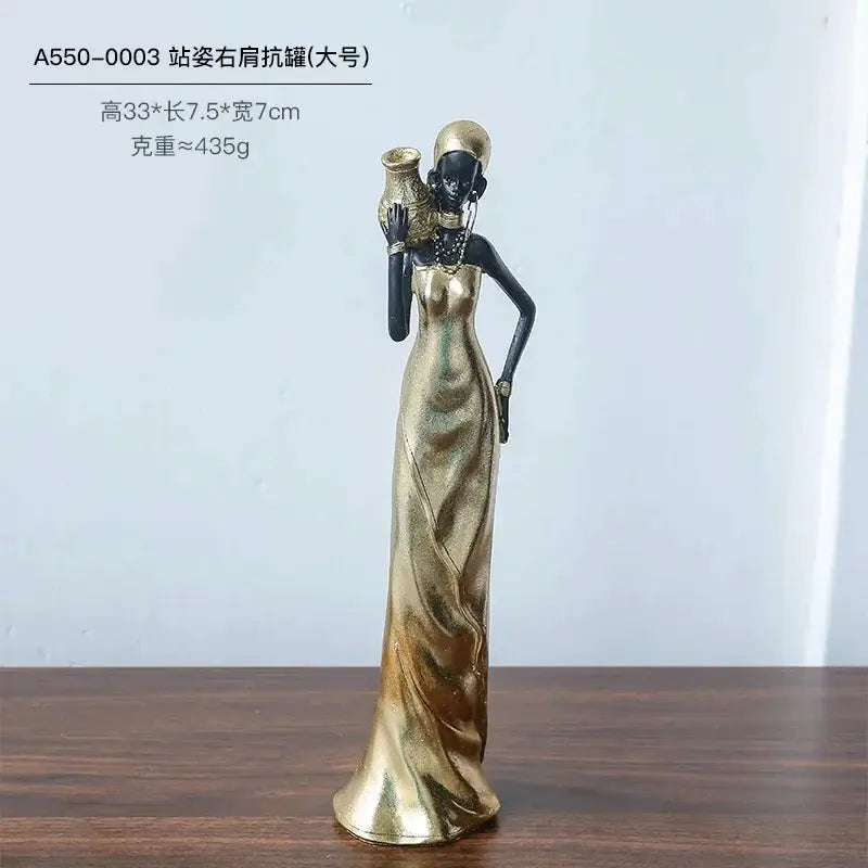 African Woman Figurine Holding Vase Decorative Statue by House Of Avana