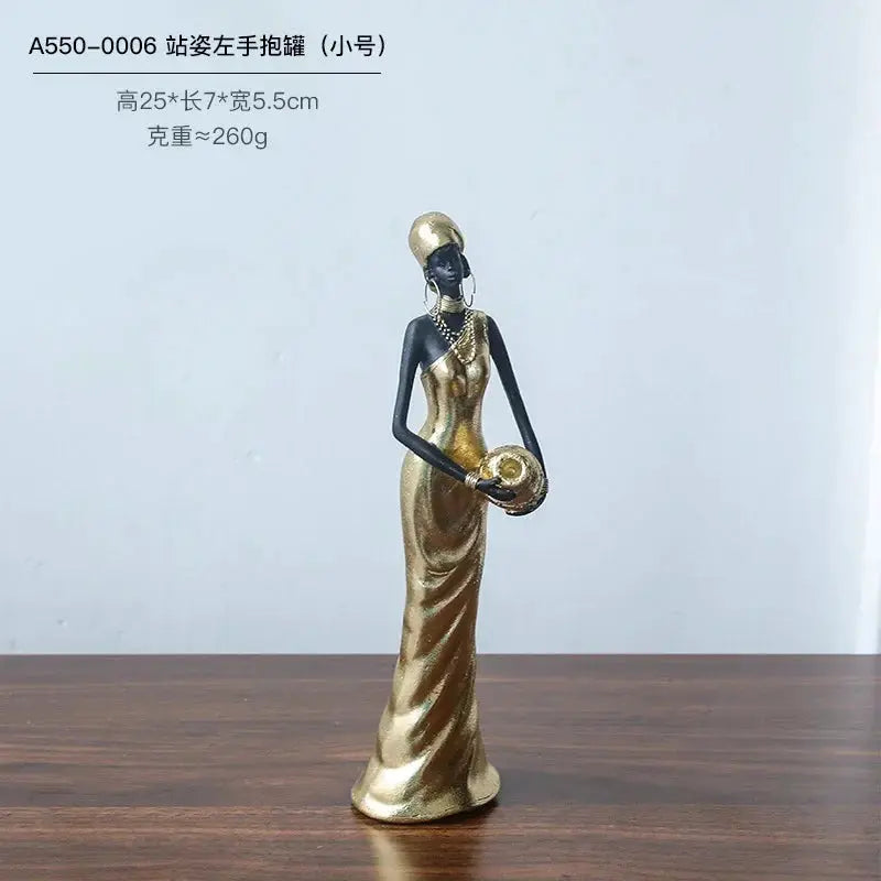 African Woman Figurine Holding Vase Decorative Statue by House Of Avana
