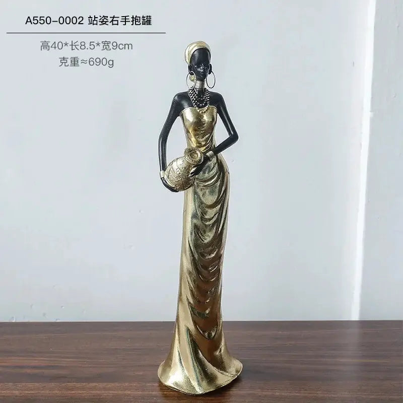 African Woman Figurine Holding Vase Decorative Statue by House Of Avana