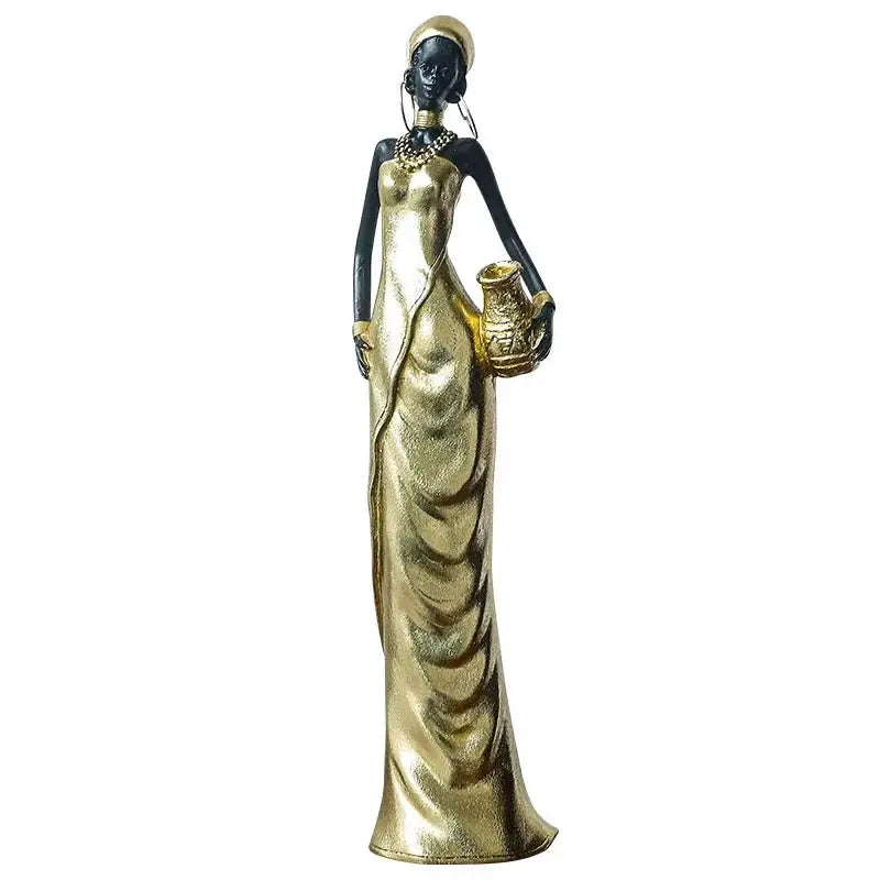 African Woman Figurine Holding Vase Decorative Statue by House Of Avana