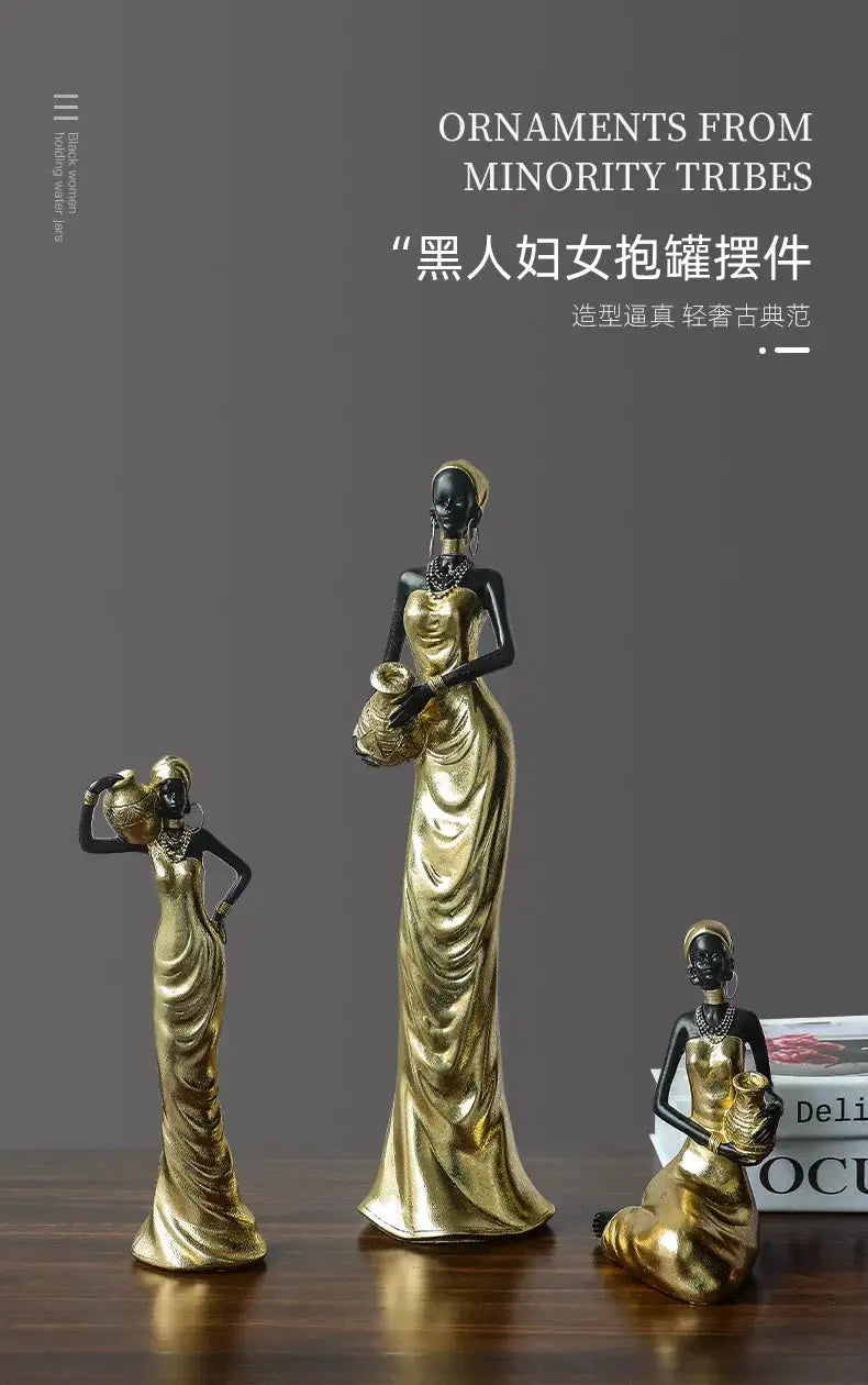 African Woman Figurine Holding Vase Decorative Statue by House Of Avana
