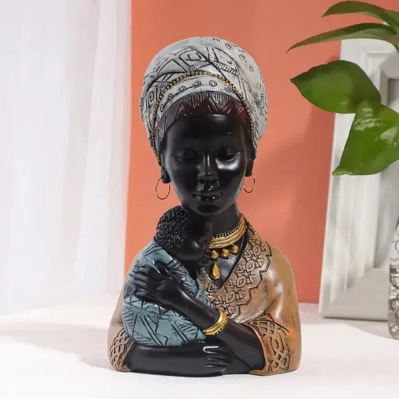 Mother and Child African Tribal Figurine Decorative Sculpture by House Of Avana