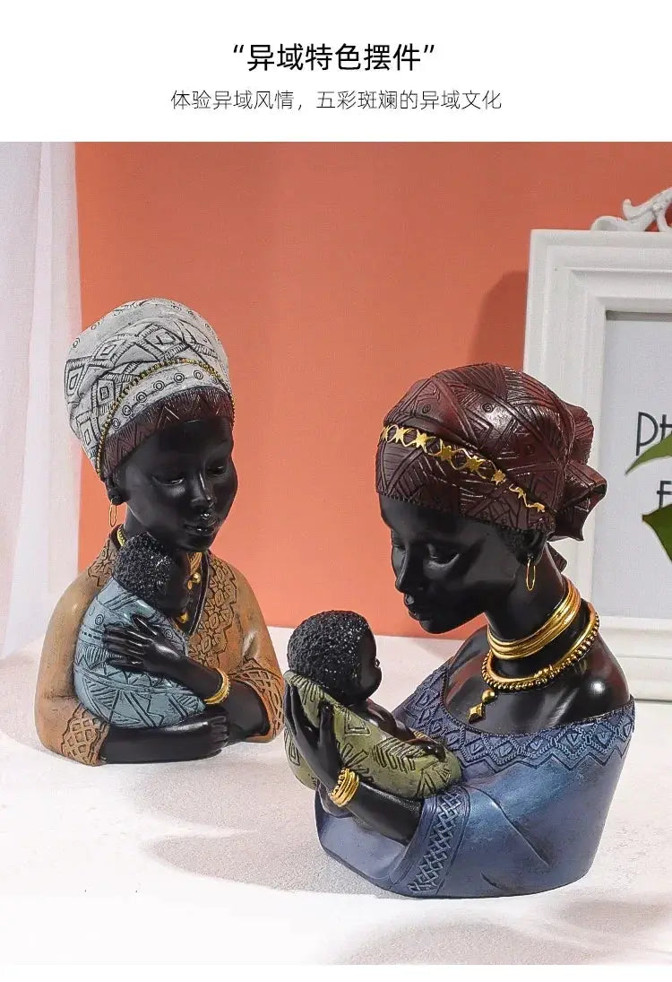 Mother and Child African Tribal Figurine Decorative Sculpture by House Of Avana