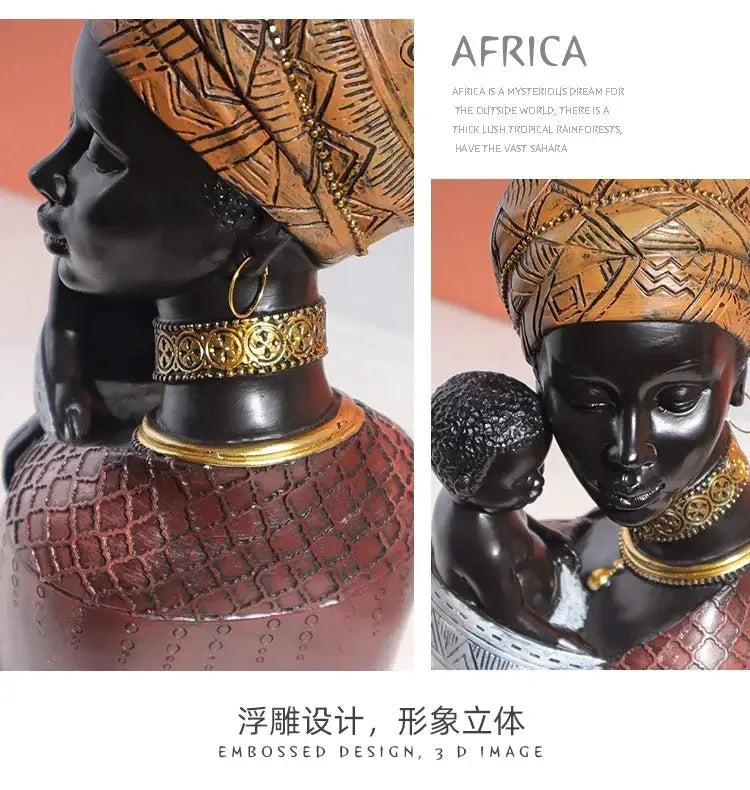 Mother and Child African Tribal Figurine Decorative Sculpture by House Of Avana