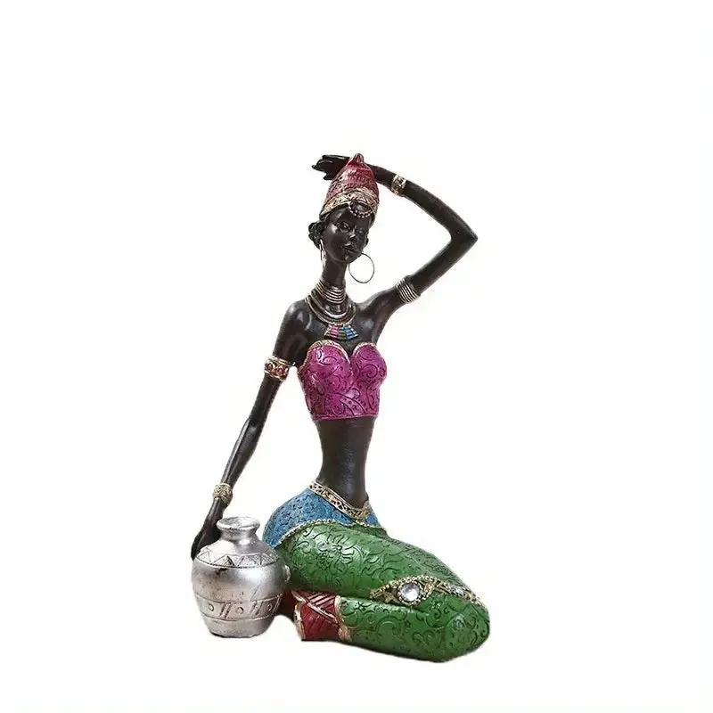African Tribal Woman Figurine Holding Pot Decorative Statue by House Of Avana