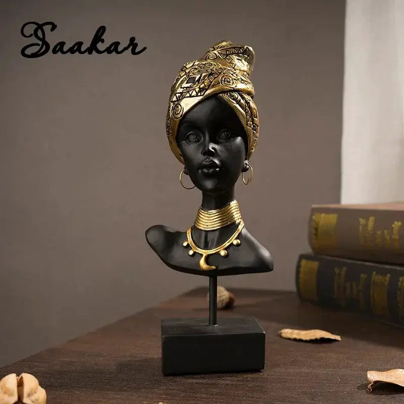 African Woman Bust Figurine with Gold Head by House Of Avana
