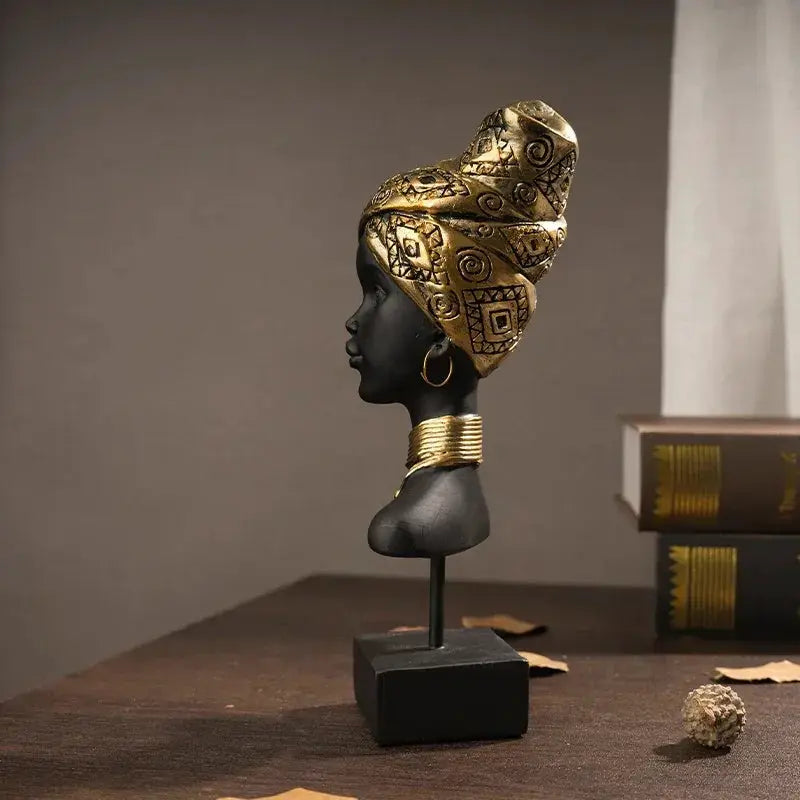 African Woman Bust Figurine with Gold Head by House Of Avana