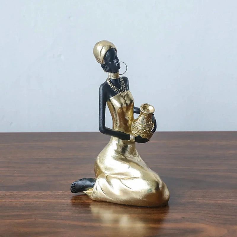 African Woman Figurine Holding Vase Decorative Statue by House Of Avana