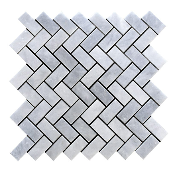 Bardiglio Light Polished Herringbone Marble Mosaics 12 1/8x13 3/8