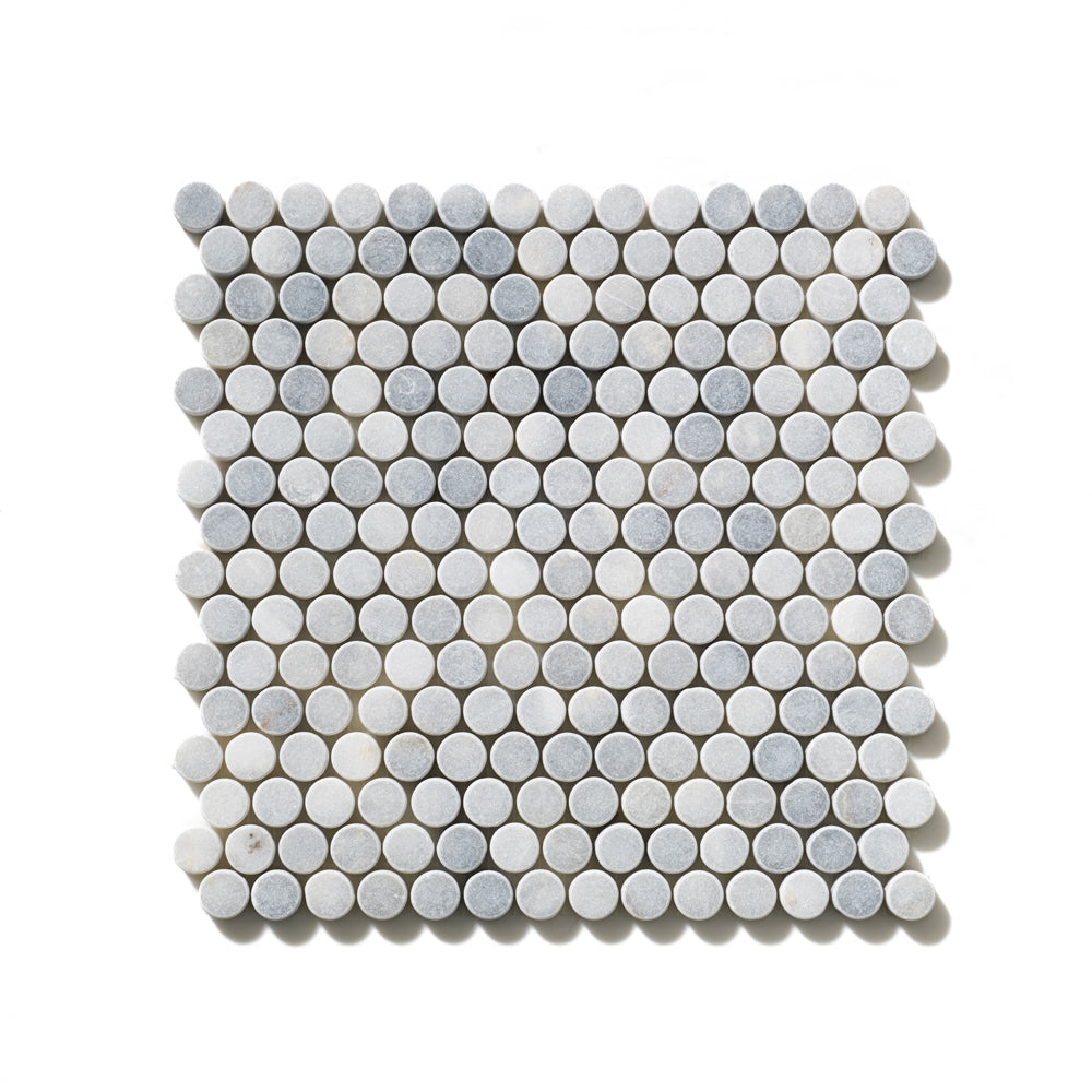 Bardiglio Light Tumbled Penny Round Marble Mosaics 11 1/4x11 3/4 Marble Tumbled 12x12 Mosaics