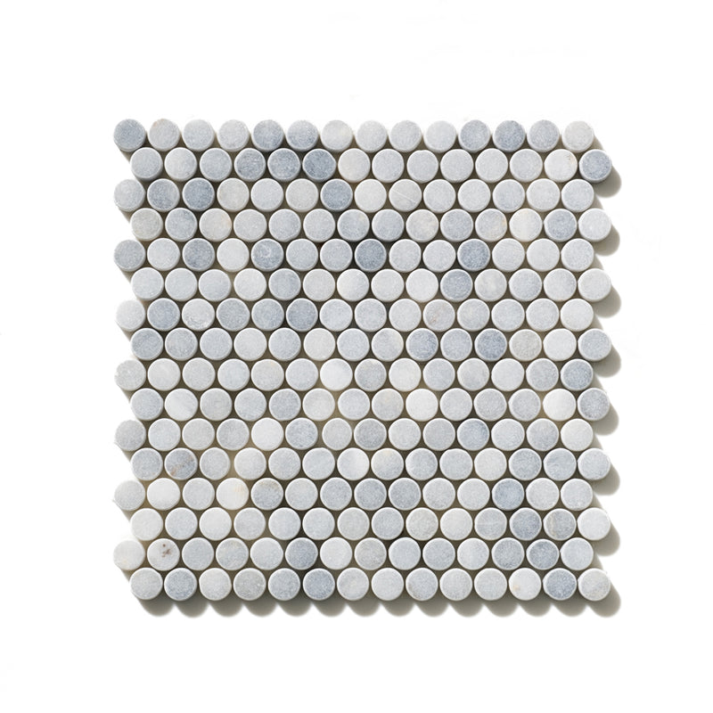 Bardiglio Light Tumbled Penny Round Marble Mosaics 11 1/4x11 3/4 Marble Tumbled 12x12 Mosaics