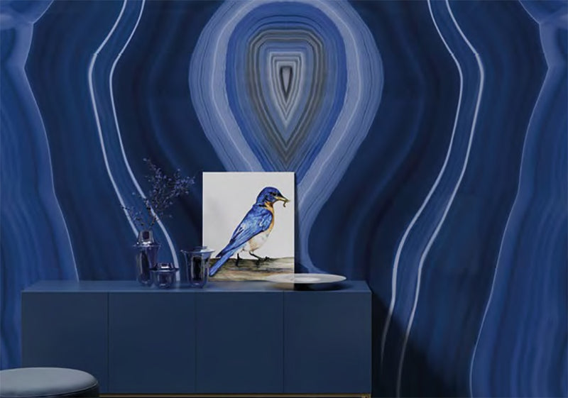 Agata Blu B Lappato Lucido Porcelain Slab 64x128 room scene