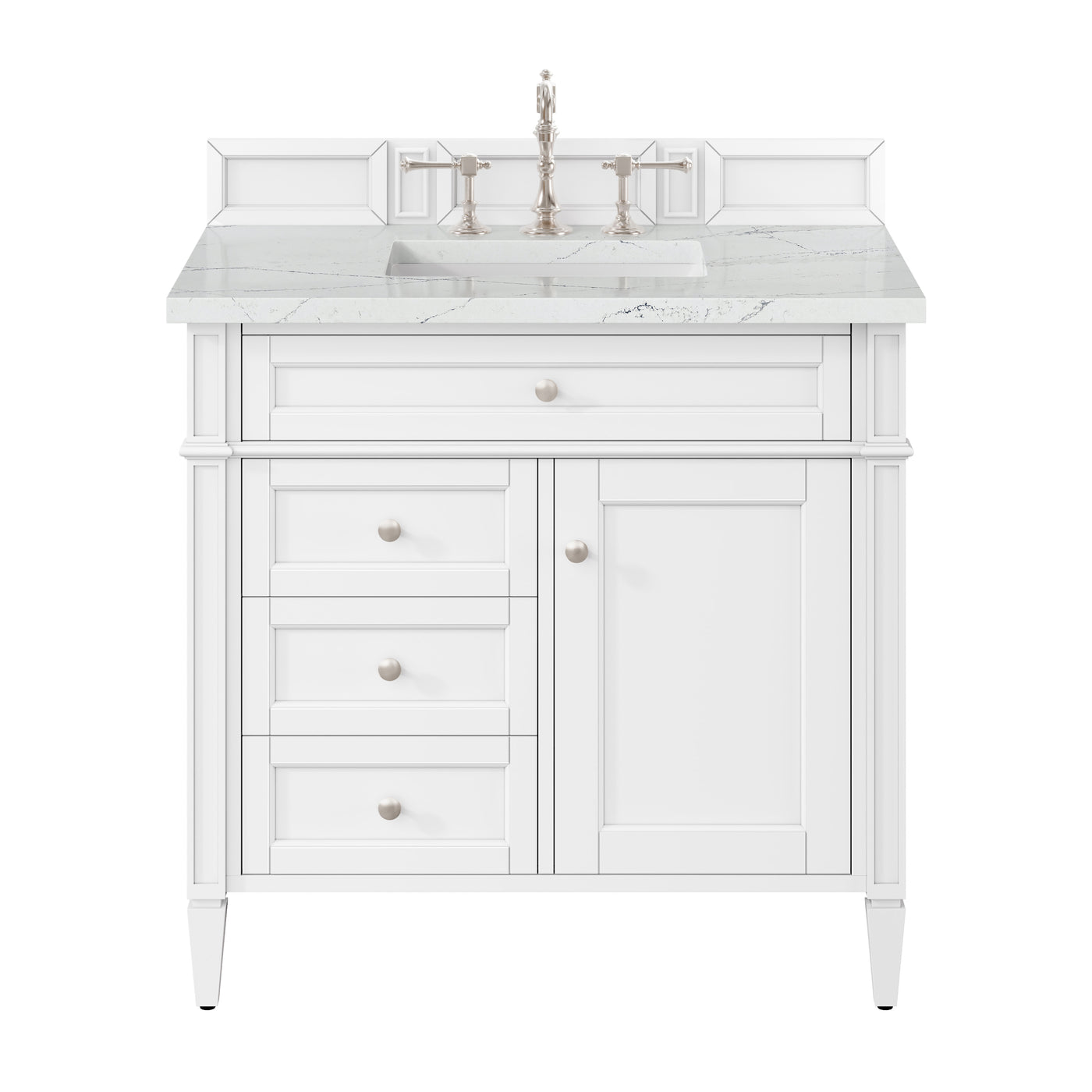 James Martin Brittany 36" Single Bathroom Vanity, Bright White with Ethereal Noctis countertop
