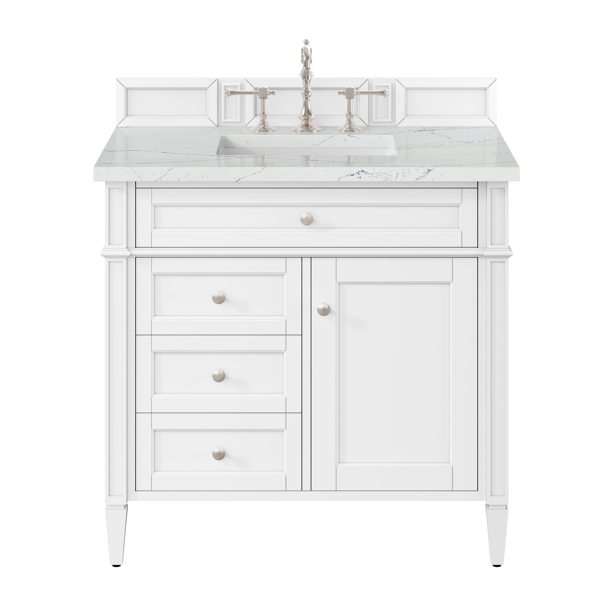 James Martin Brittany 36" Single Bathroom Vanity, Bright White with Ethereal Noctis countertop