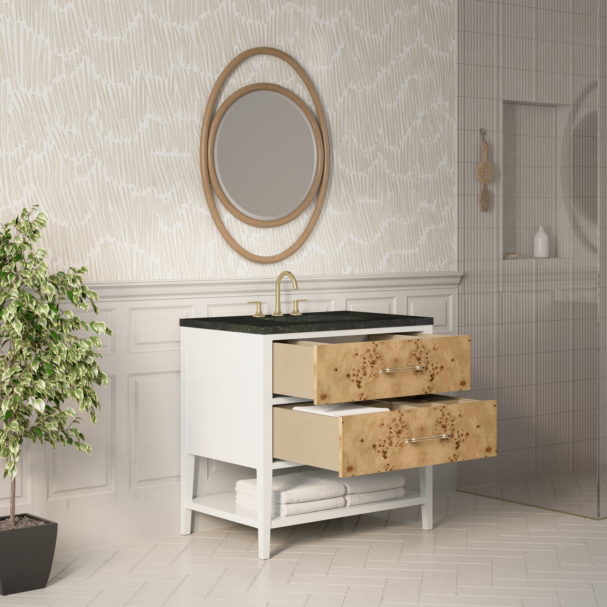 James Martin Olena 36" Single Bathroom Vanity, Polished White and Light Mappa Burl, view 36