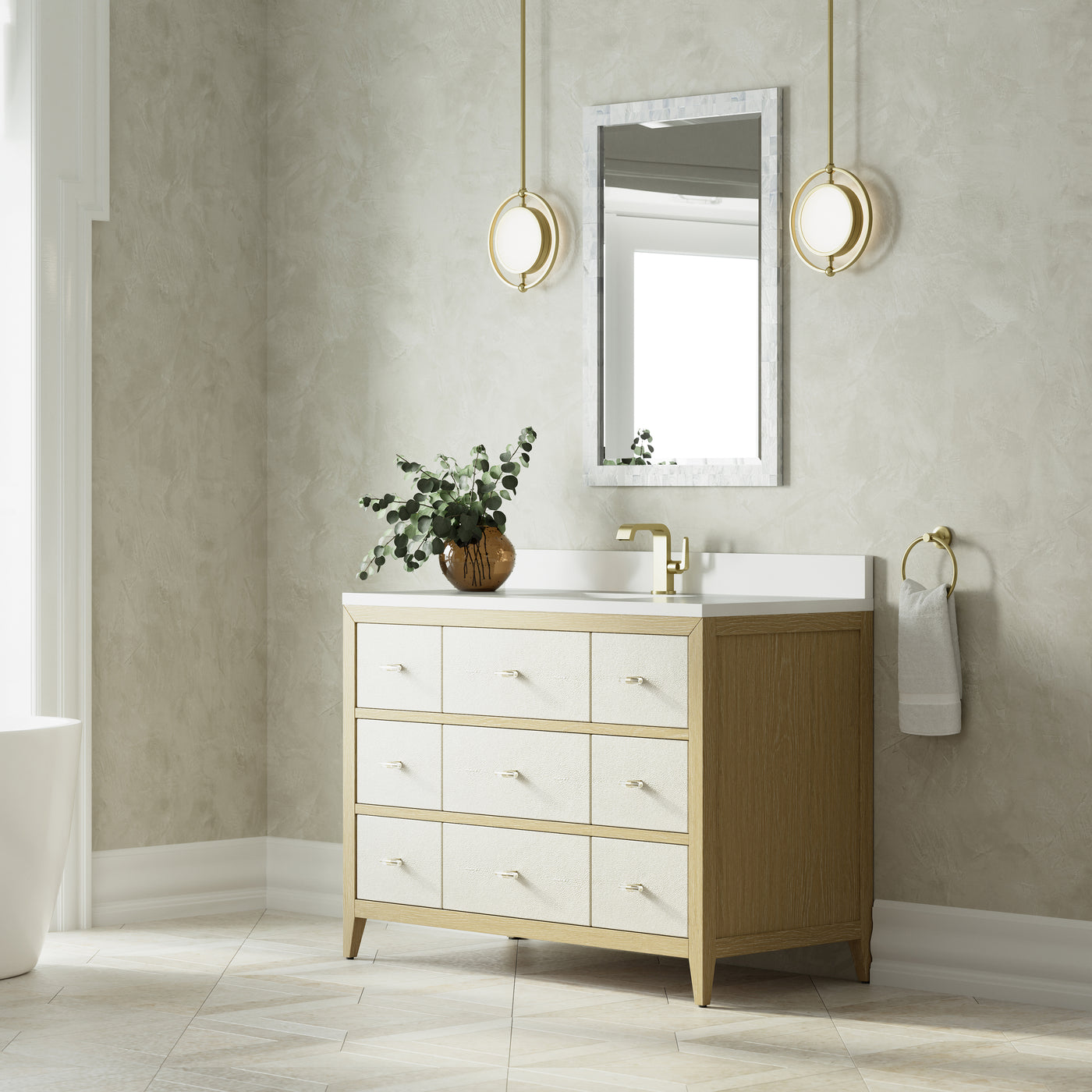 James Martin Celeste 48" Single Bathroom Vanity, Sunwashed Oak with Embossed Shagreen Drawer Fronts, view 28