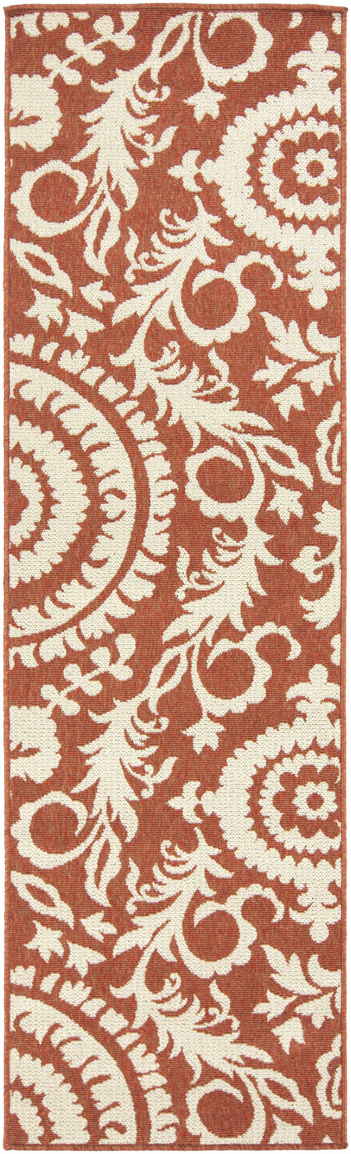 Alburnett Burnt Orange Floral Outdoor Rug - Clearance, photo 3 of 16