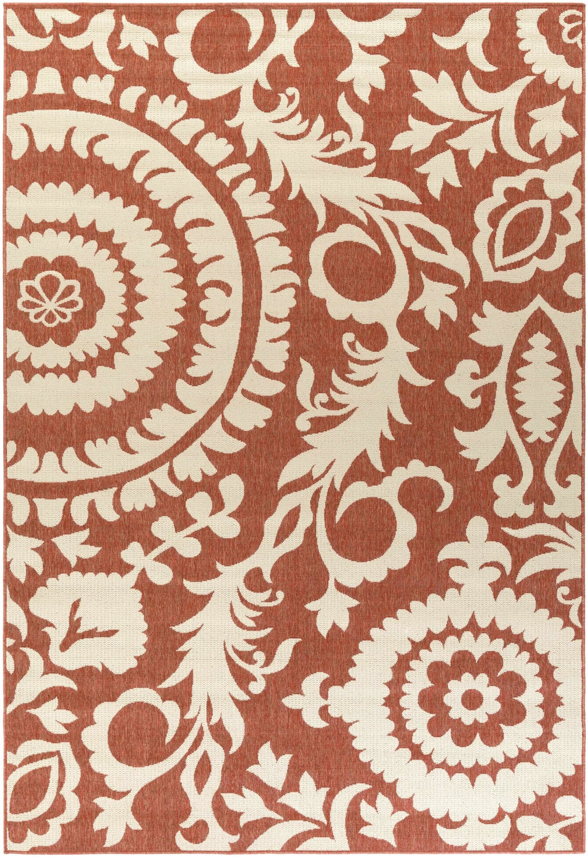 Alburnett Burnt Orange Floral Outdoor Rug - Clearance