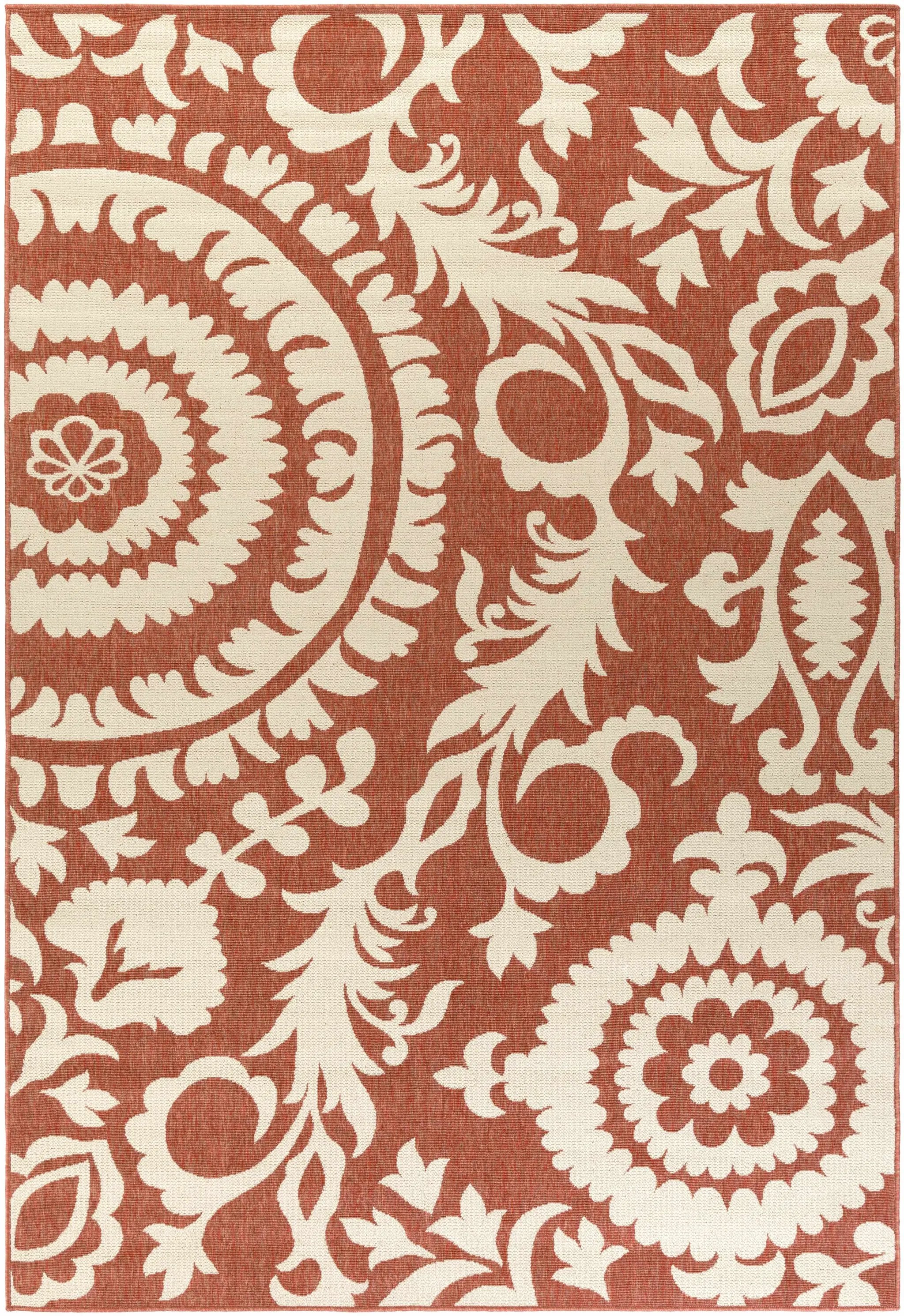 Alburnett Burnt Orange Floral Outdoor Rug - Clearance by Boutique Rugs
