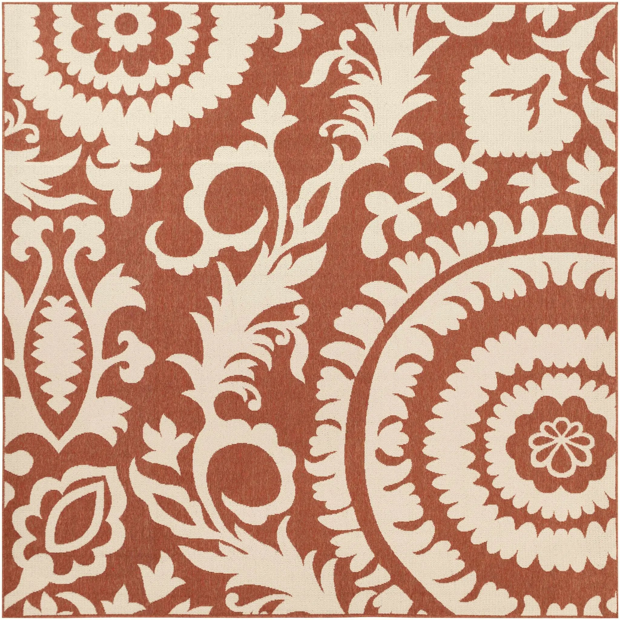 Alburnett Burnt Orange Floral Outdoor Rug - Clearance by Boutique Rugs