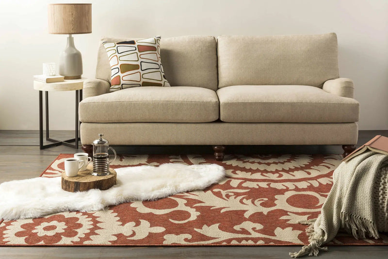 Alburnett Burnt Orange Floral Outdoor Rug - Clearance by Boutique Rugs