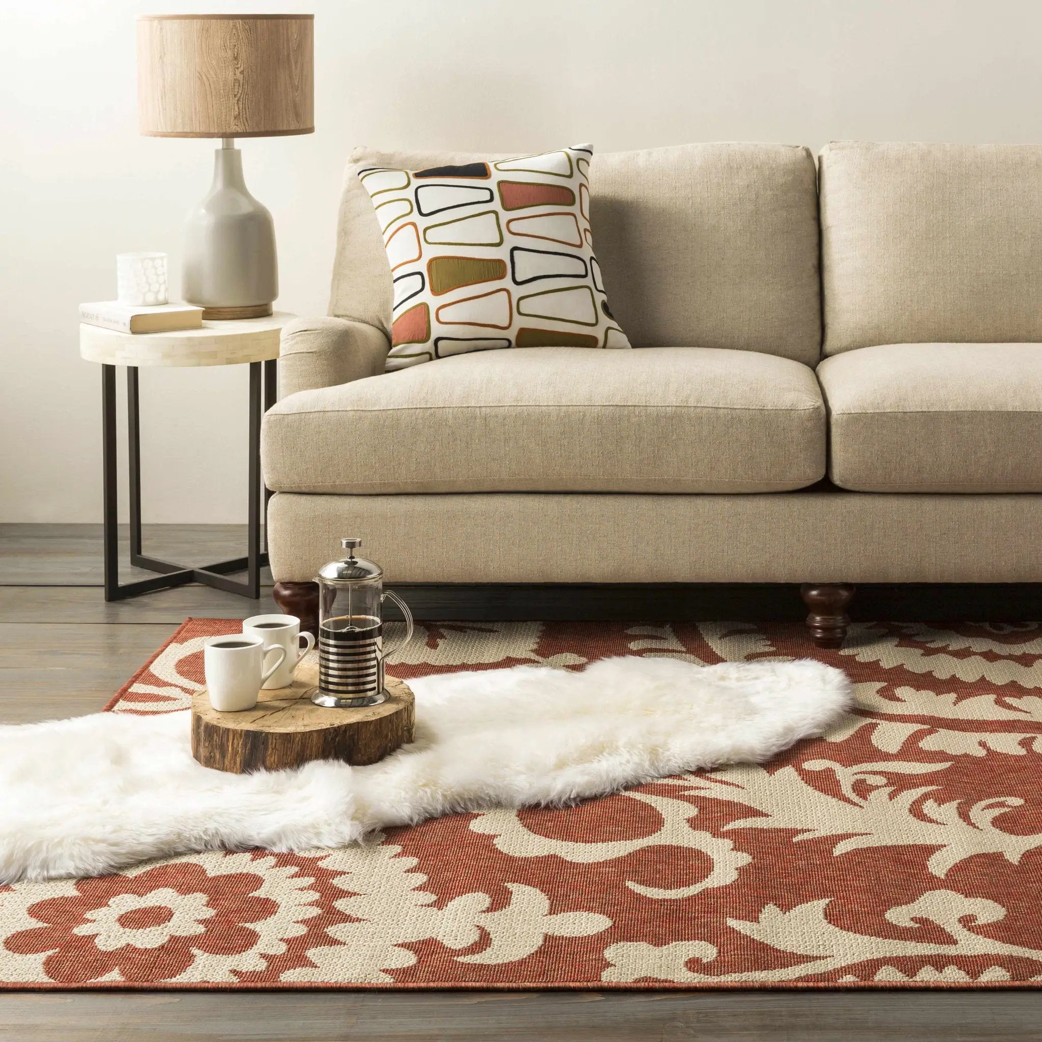 Alburnett Burnt Orange Floral Outdoor Rug - Clearance by Boutique Rugs
