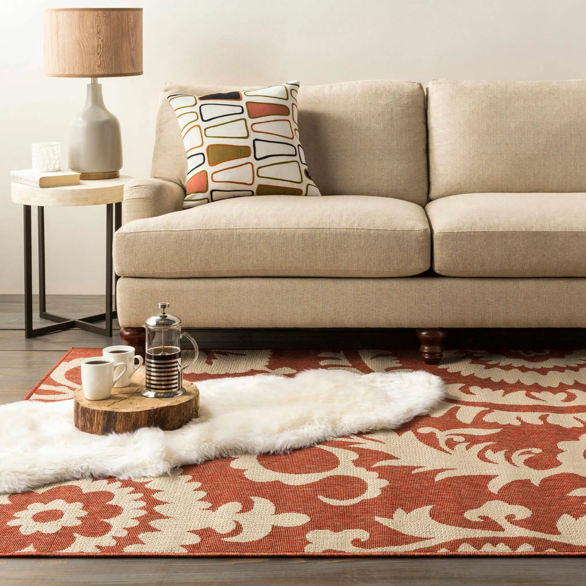 Alburnett Burnt Orange Floral Outdoor Rug - Clearance, installed in a room 3