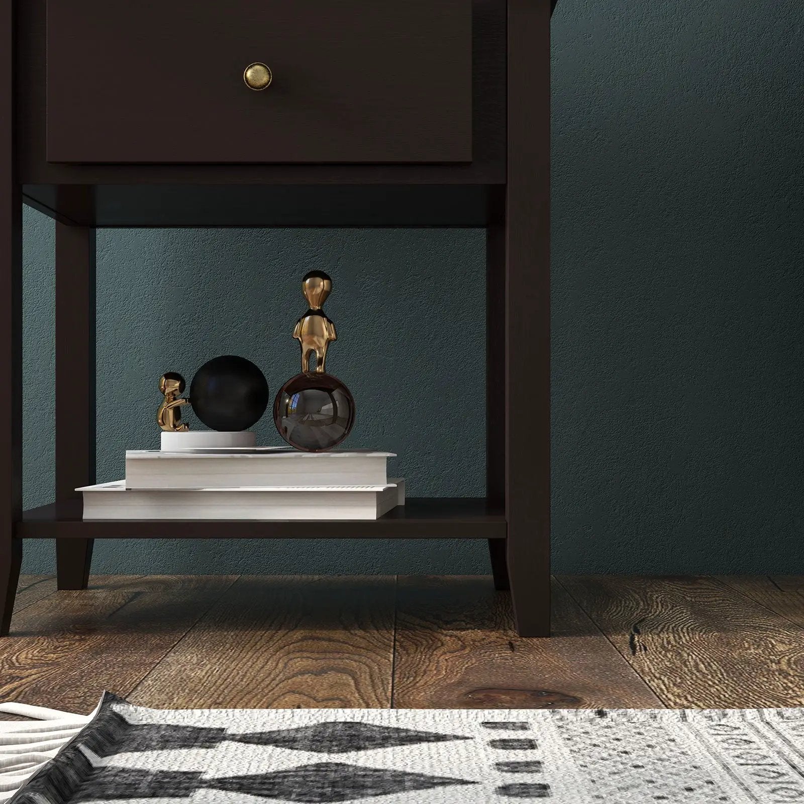 Nightstand with Drawer and Storage Shelf for Bedroom Living Room-Espresso by DirectDeals