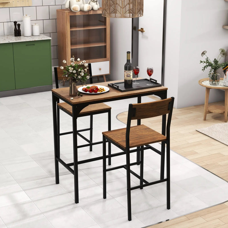 3 Pieces Bar Table Set with 2 Stools-Black by DirectDeals