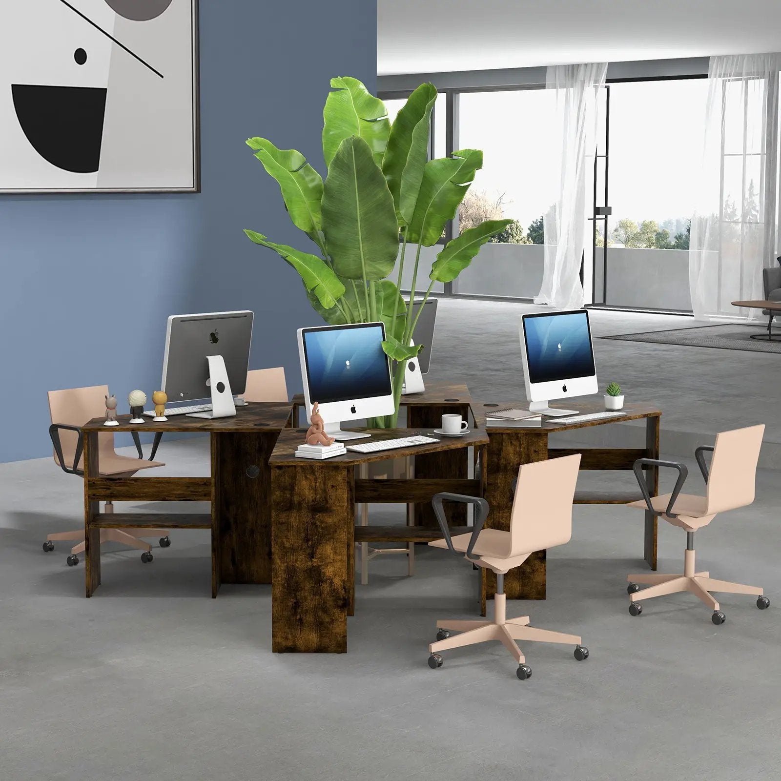 Corner Computer Desk with Storage Shelf - Triangle Design by DirectDeals