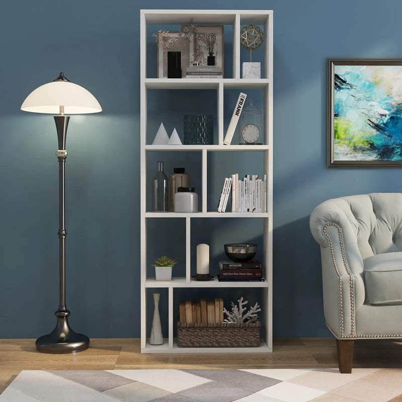 66 Inch Tall 5 Tiers Wood Bookshelf with 10 Open Compartments-White by DirectDeals