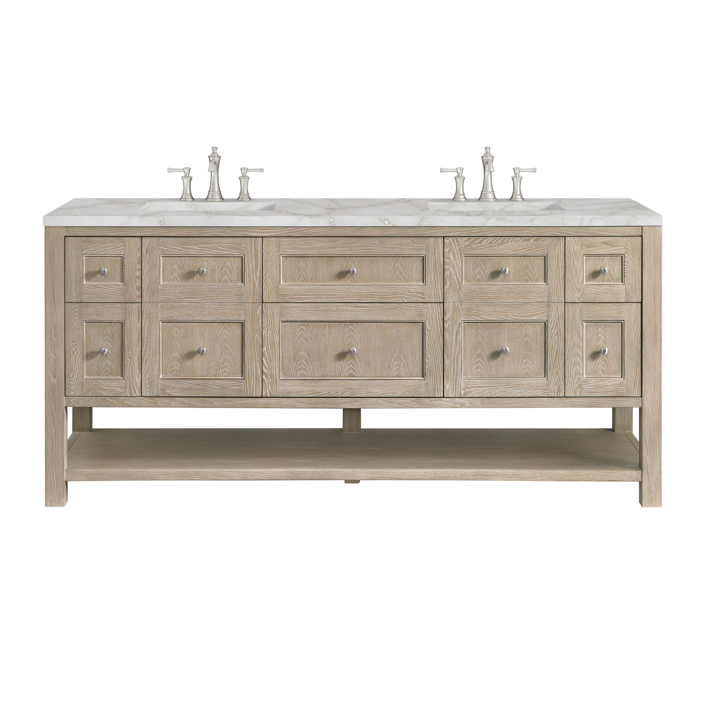 James Martin Breckenridge 72" Double Bathroom Vanity, Whitewashed Oak with Victorian Silver (FreePower) countertop