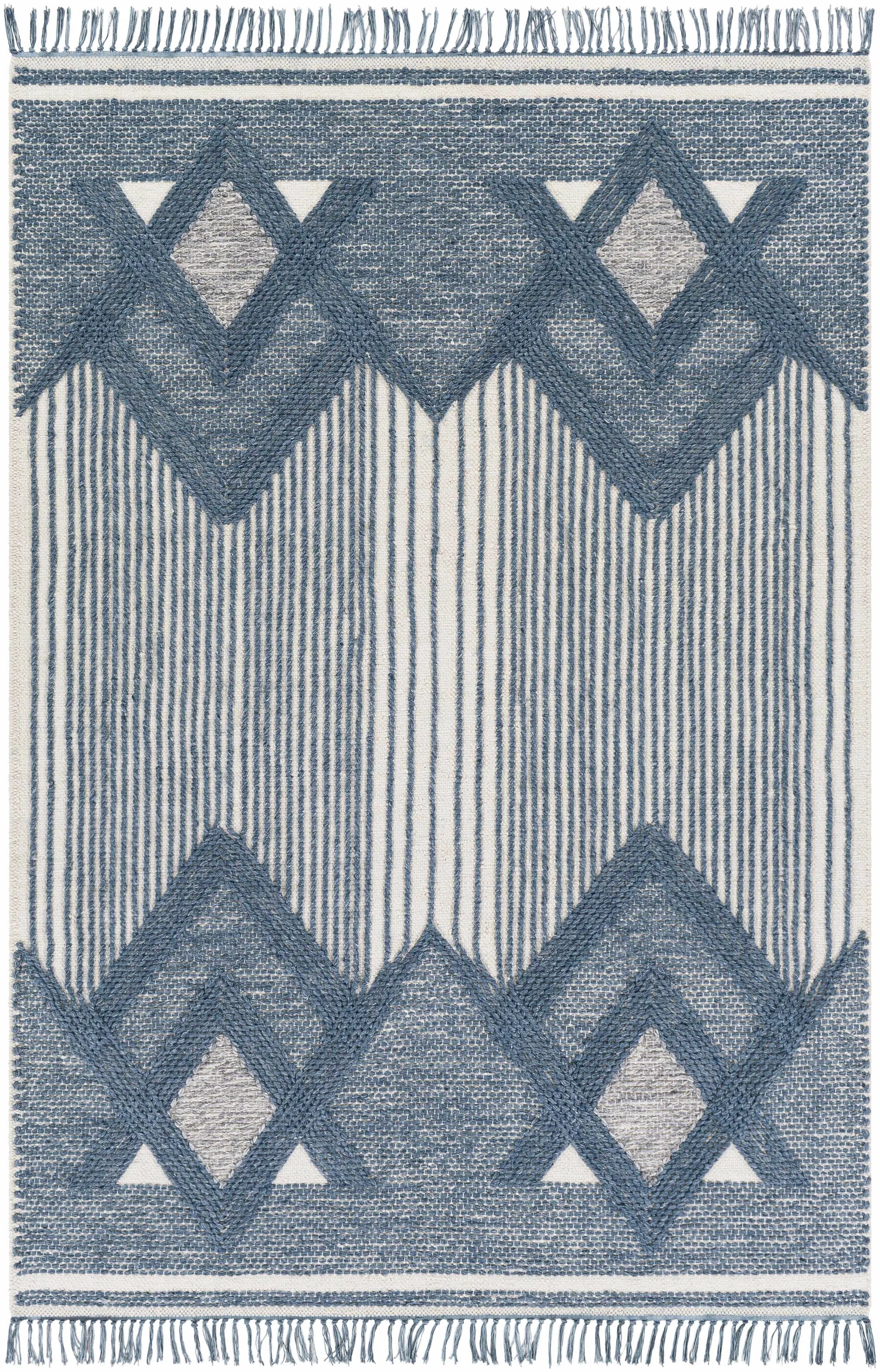 Aldbourne Blue Tassel Flatweave Wool Rug - Clearance by Boutique Rugs