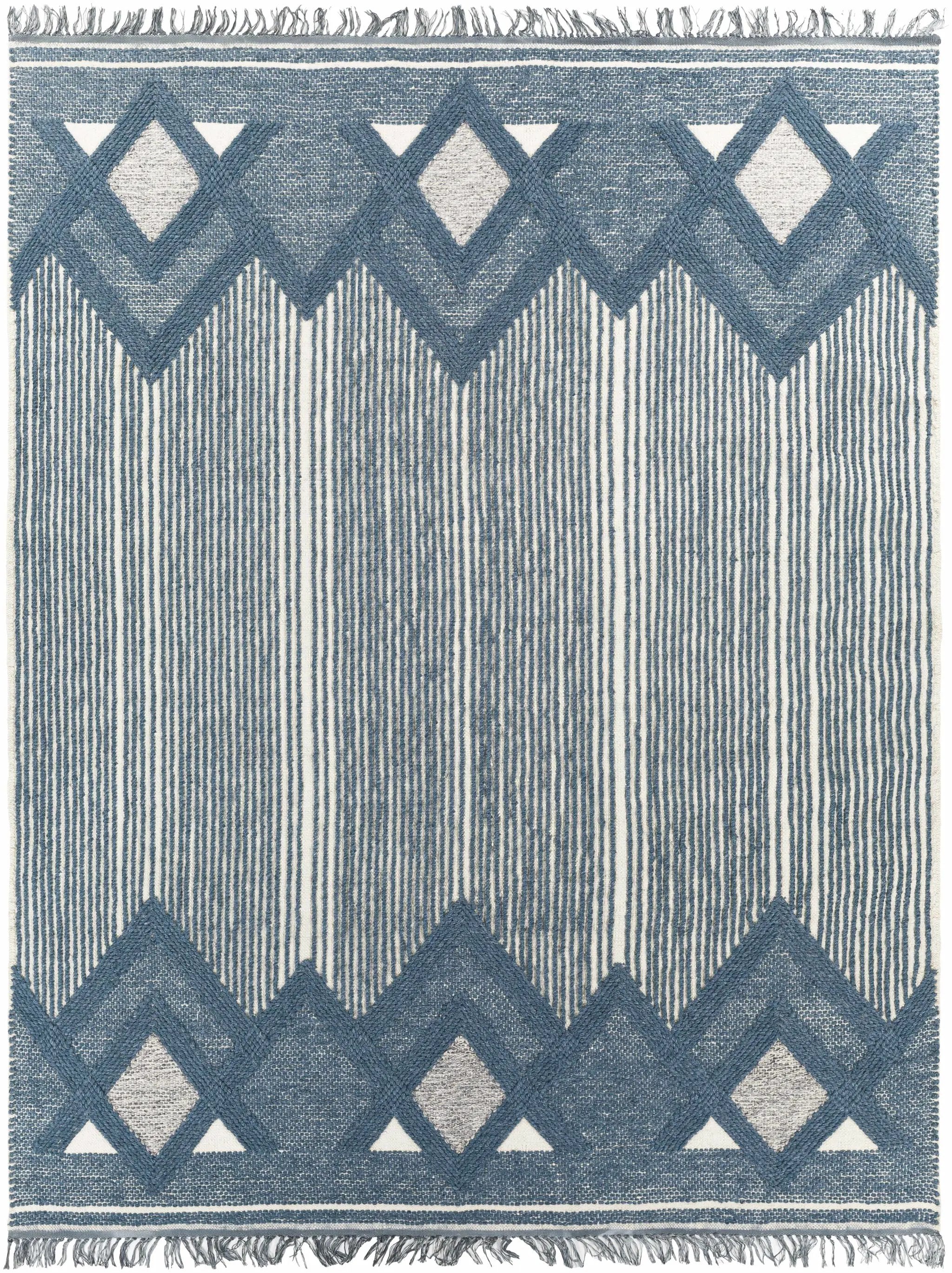 Aldbourne Blue Tassel Flatweave Wool Rug - Clearance by Boutique Rugs