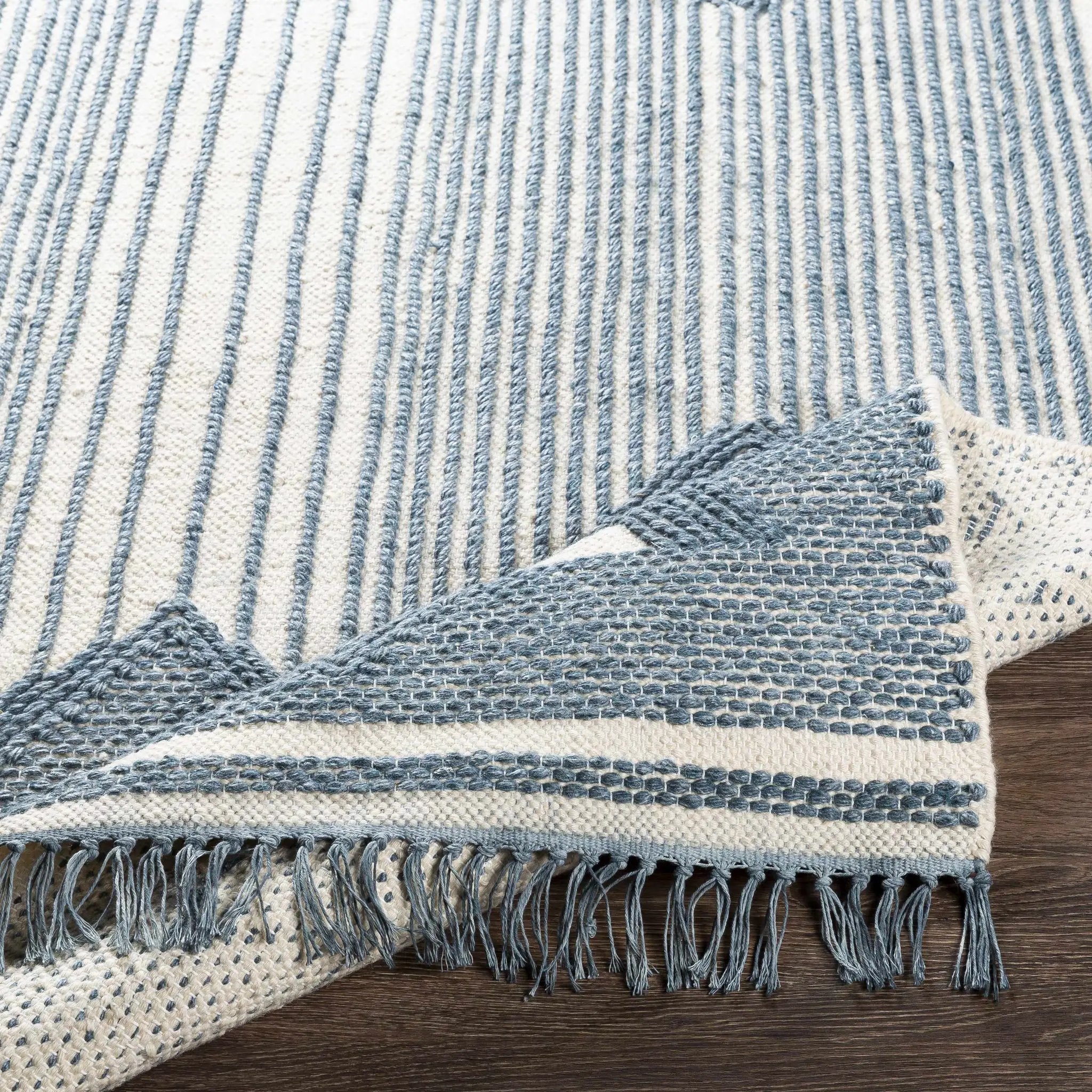 Aldbourne Blue Tassel Flatweave Wool Rug - Clearance by Boutique Rugs