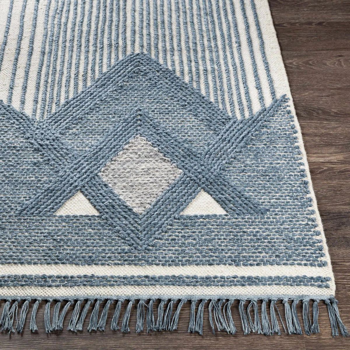Aldbourne Blue Tassel Flatweave Wool Rug - Clearance, photo 8 of 9