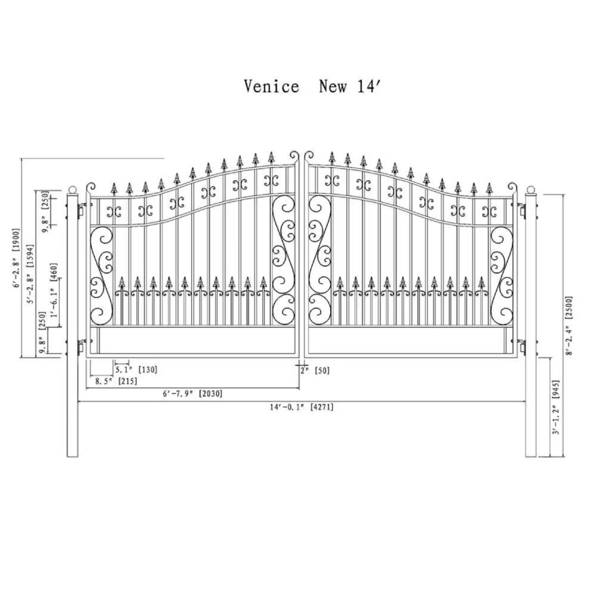 [12-18FT] Heavy-Duty Venice-Style Steel Dual-Swing Driveway Gate (SAK68025) by SAKSBY WHOLESALE