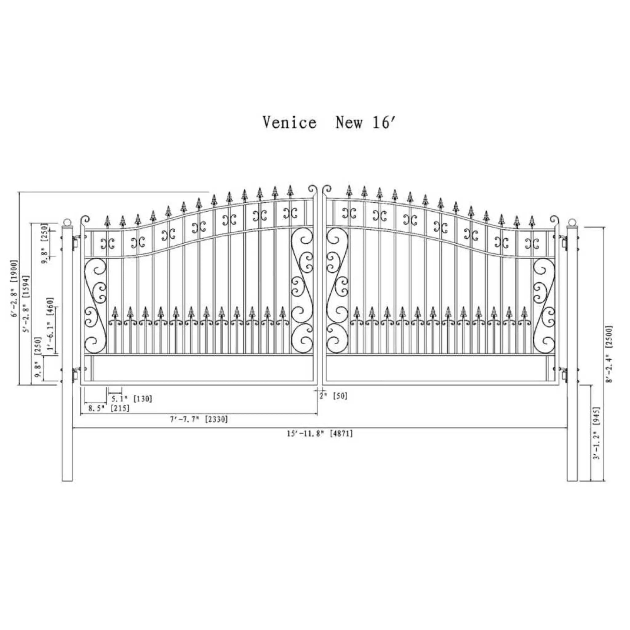 [12-18FT] Heavy-Duty Venice-Style Steel Dual-Swing Driveway Gate (SAK68025) by SAKSBY WHOLESALE