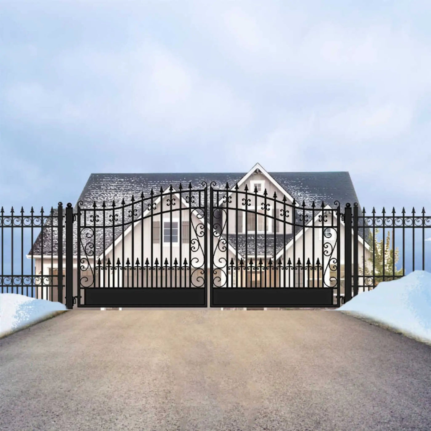 [12-18FT] Heavy-Duty Venice-Style Steel Dual-Swing Driveway Gate (SAK68025) by SAKSBY WHOLESALE