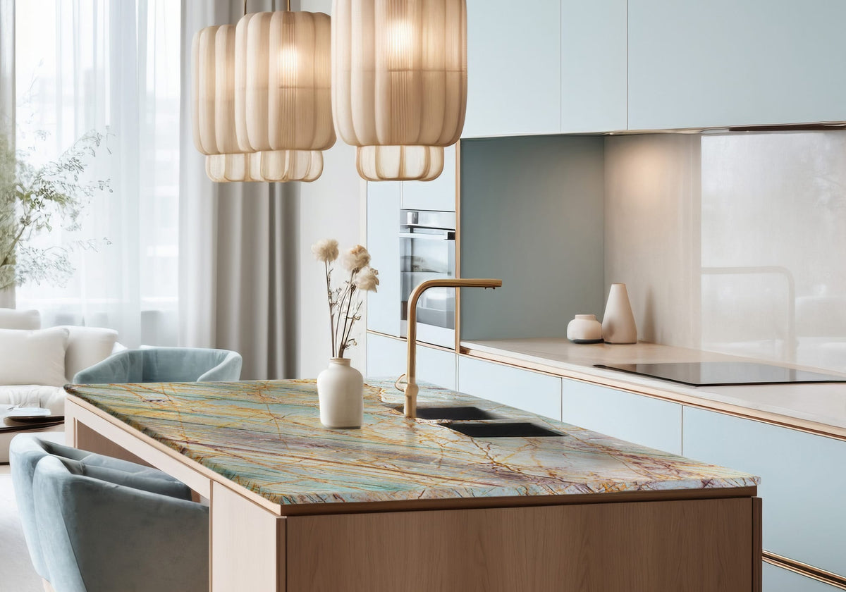 Alexandrita Polished Quartzite Slab Random room scene 2