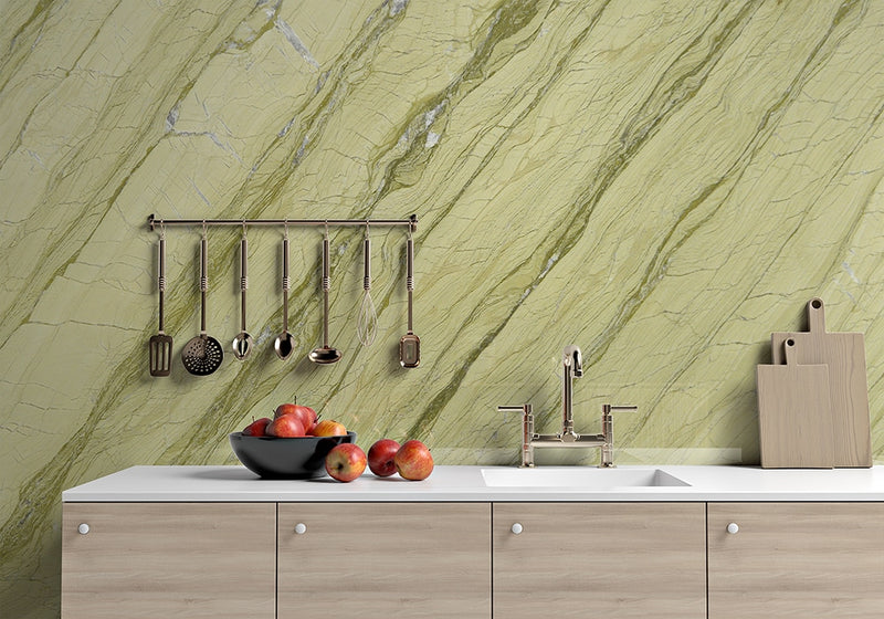 Alga Green Polished Marble Slab Random room scene 2