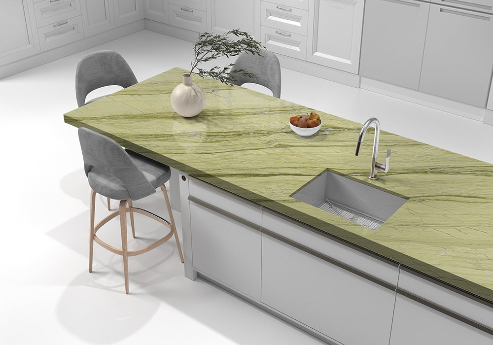 Alga Green Polished Marble Slab Random room scene 4