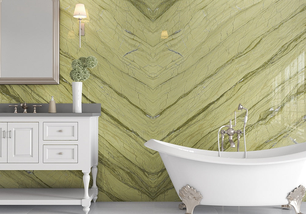 Alga Green Polished Marble Slab Random room scene 5